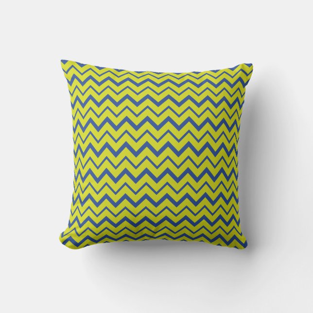 Coussin motif de chevron bleu de chartreuse classique (Recto)