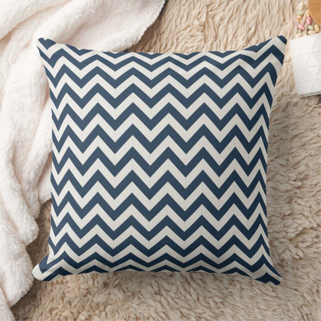 Coussin Motif de chevron bleu et blanc de la marine (Couverture)