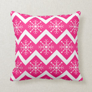 Coussin Motif de Chevron de flocons de neige de Noël rose