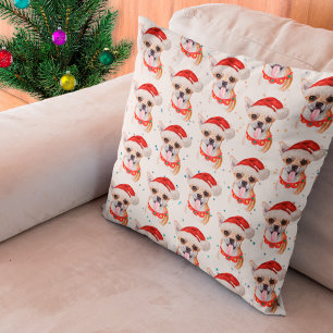 Coussin Motif de chien aquarelle de race Chihuahua Noël
