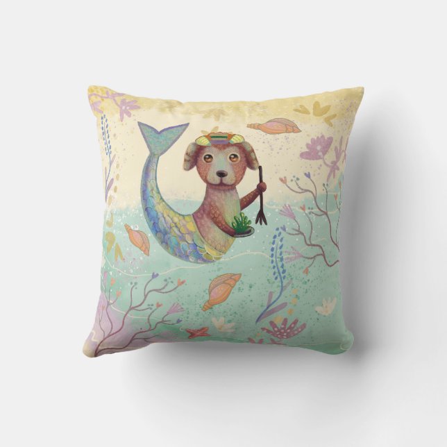 Coussin motif de chien de sirène (Verso)