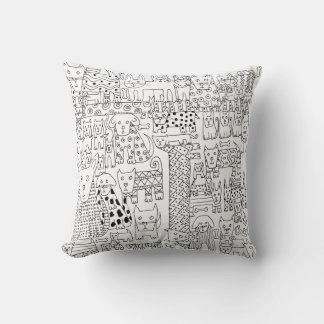 Coussin Motif de Chiens et Chiens et Chiots noirs et blanc