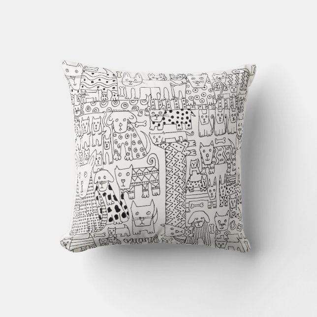 Coussin Motif de Chiens et Chiens et Chiots noirs et blanc (Recto)