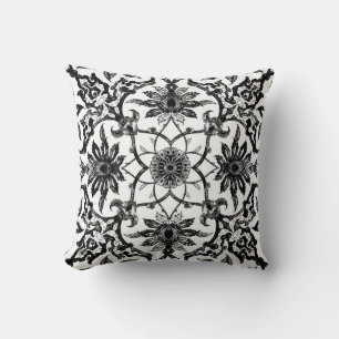 Coussin Motif de Chinois de Nouveau d'art - noir et blanc
