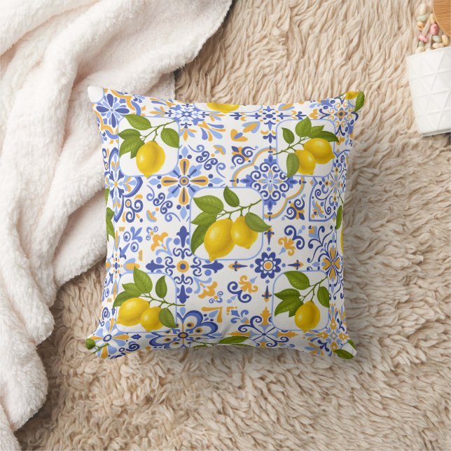 Coussin Motif de citron agrumes méditerranéen (Couverture)