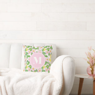 Coussin Motif de citron floral rose monogramme