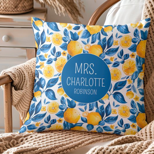 Coussin Motif de citron Fruit tropical Nom de couple perso