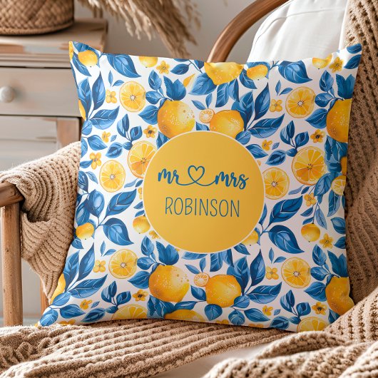 Coussin Motif de citron Fruit tropical Nom de couple perso