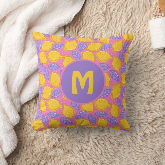 Coussin Motif de citrons drôle avec Monogram (Couverture)