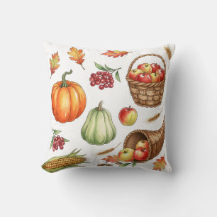 Coussin Motif de citrouille de récolte d'automne à l'aquar