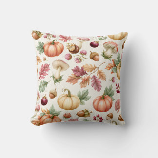 Coussin Motif de citrouille et de champignon automnal à l'