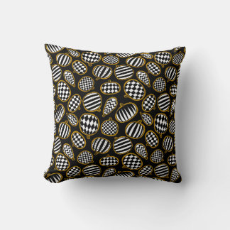 Coussin Motif de citrouille noir blanc et or