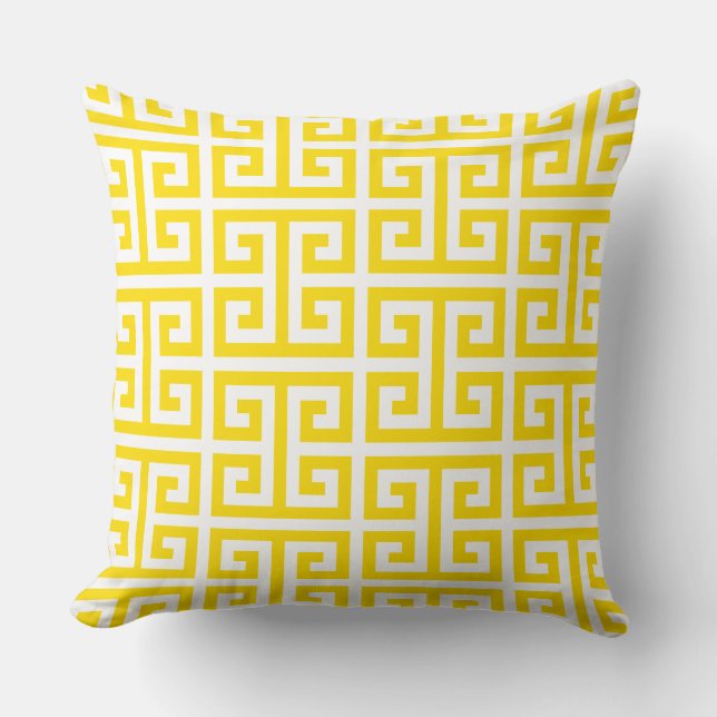 Coussin Motif de Clé Grecque Jaune Doré (Recto)