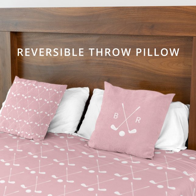 Coussin Motif de club de golf Monogram rose réversible mod (Clean, modern golf style in blush pink and white.)