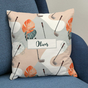 Coussin Motif de clubs de golf Boho avec feuilles tropical