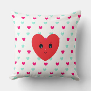 Coussin Motif de cœur bleu et rouge sur fond blanc