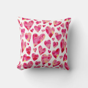 Coussin Motif de coeur d'aquarelle vive