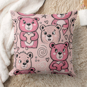 Coussin Motif de cœur d'ours en peluche pastel