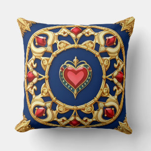 Coussin Motif de cœur encadré doré avec design orné