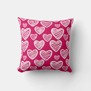 Coussin Motif de coeur Gras Rouge et Blanc Scribble