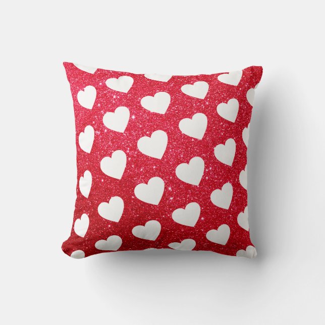 Coussin Motif de coeur mignon Parties scintillant rouge bl (Recto)