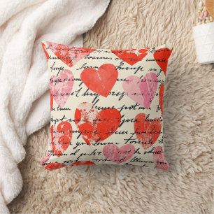 Coussin Motif de cœur moderne avec arrière-plan en écritur
