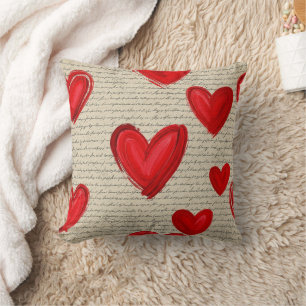 Coussin Motif de cœur moderne avec arrière-plan en script 