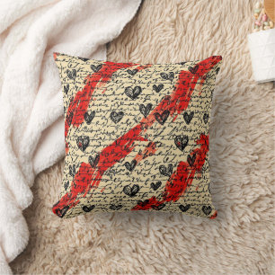 Coussin Motif de cœur moderne avec fond de script (10)