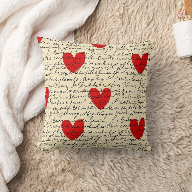 Coussin Motif de cœur moderne avec fond de script (11) (Couverture)