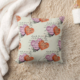 Coussin Motif de cœur moderne avec fond de script (12)