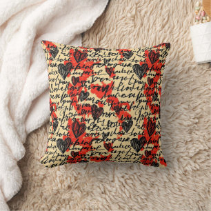 Coussin Motif de cœur moderne avec fond de script (2)