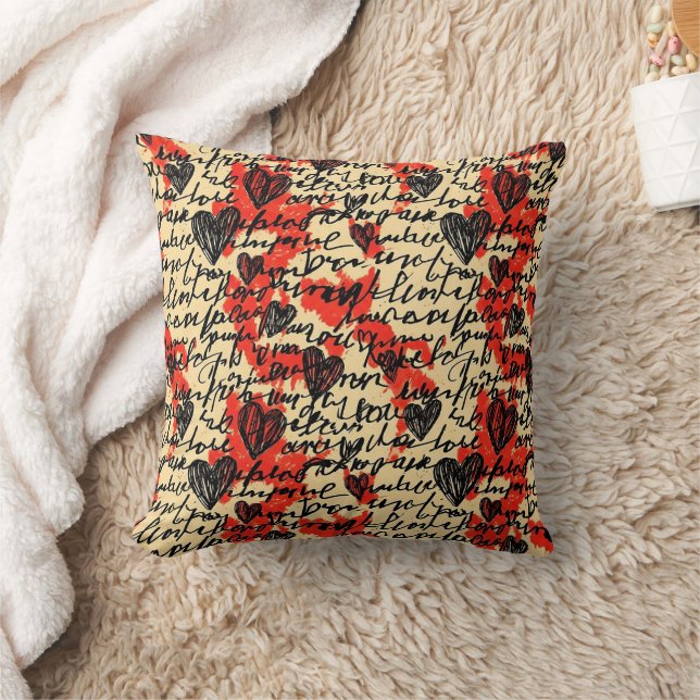 Coussin Motif de cœur moderne avec fond de script (2) (Couverture)