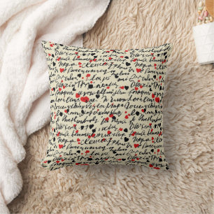 Coussin Motif de cœur moderne avec fond de script (6)