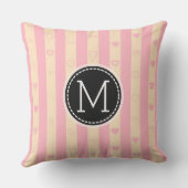 Coussin Motif de coeur moderne Monogram Pink Stripes (Verso)