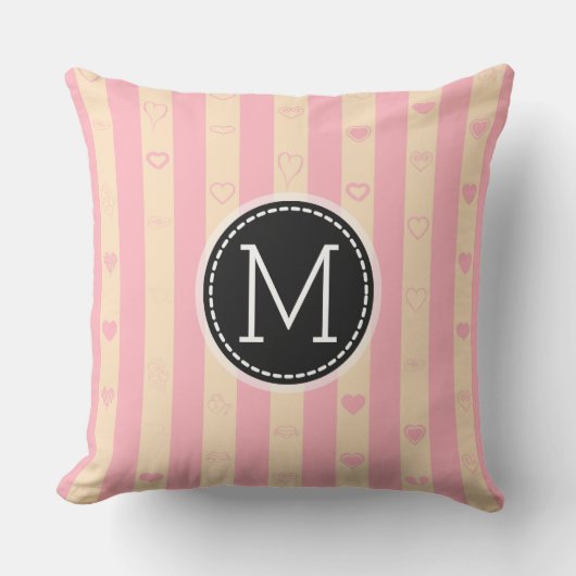 Coussin Motif de coeur moderne Monogram Pink Stripes (Recto)