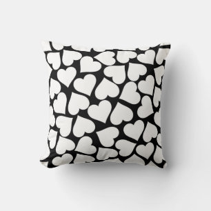 Coussin Motif de coeur noir et blanc rétro