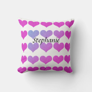 Coussin Motif de coeur rose violet Ombre Nom du monogramme