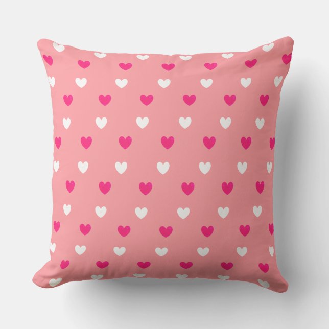 Coussin Motif de coeur rouge et blanc sur Coral Rose (Recto)