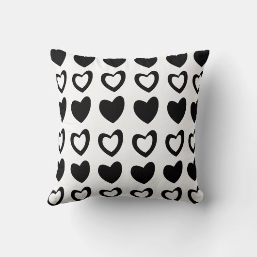 Coussin Motif de coeurs de la Saint-Valentin noir et blanc (Verso)