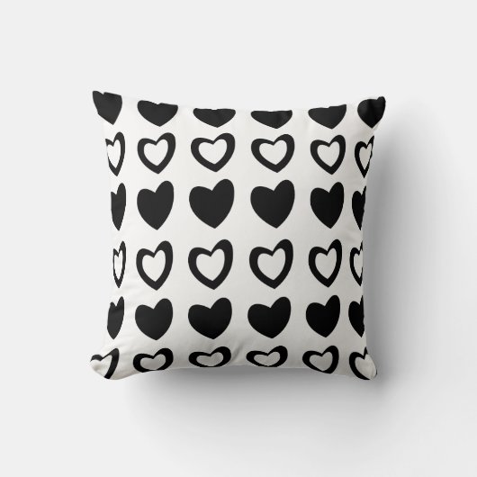 Coussin Motif de coeurs de la Saint-Valentin noir et blanc (Recto)