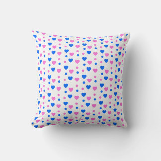 Coussin Motif de cœurs et de pois roses et bleus