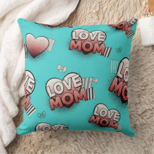 Coussin Motif de cœurs MAMAN Pop Art Turquoise