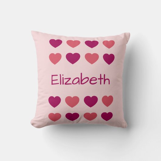 Coussin Motif de coeurs roses mignons Nom (Recto)