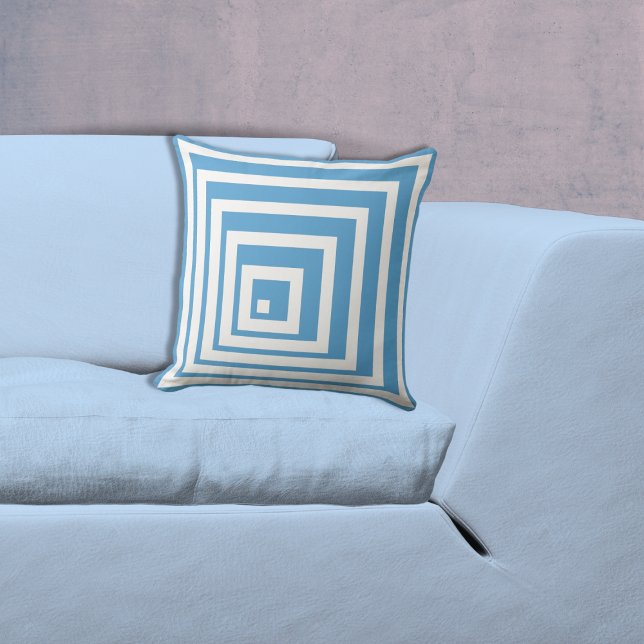 Coussin Motif de coin blanc et bleu géométrique (Geometric White & Blue Corner Pattern Throw Pillow)