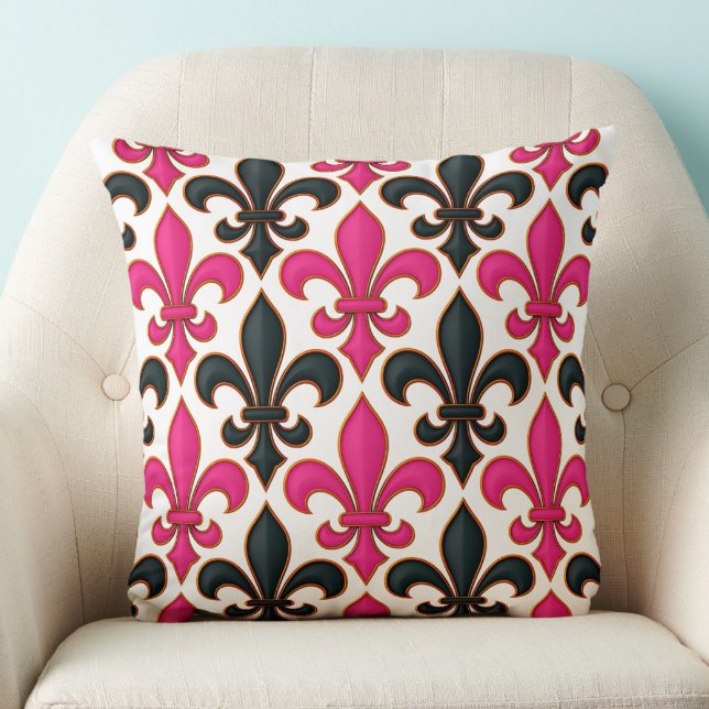 Coussin Motif de conception de fleur de lis baroque noir r (Créateur téléchargé)