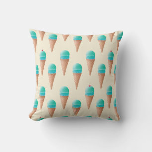 Coussin Motif de cône de glace bleu, jaune clair