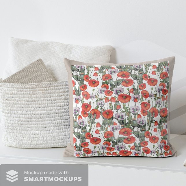 Coussin Motif de coquelicots rouges et violets (Créateur téléchargé)