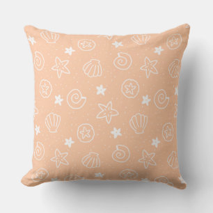 Coussin Motif de coquillages et d'étoiles de mer Pastel Pe