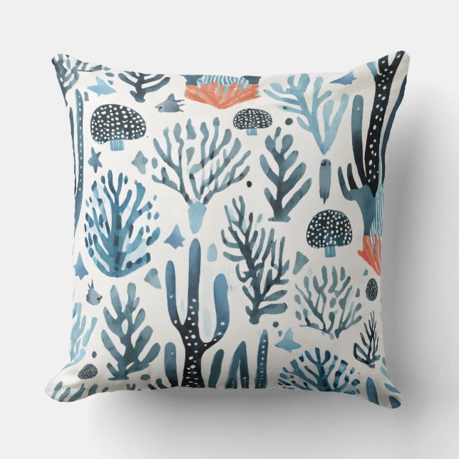 Coussin motif de corail bleu (Recto)