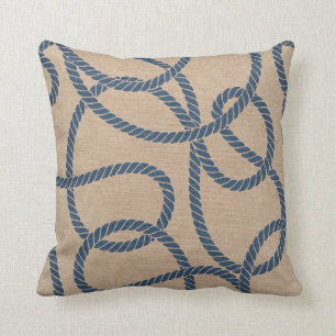 Coussin Motif de corde de cowboy dans Tan et le bleu